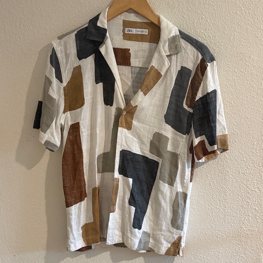 Zara Linen Blend Button Up Shirt